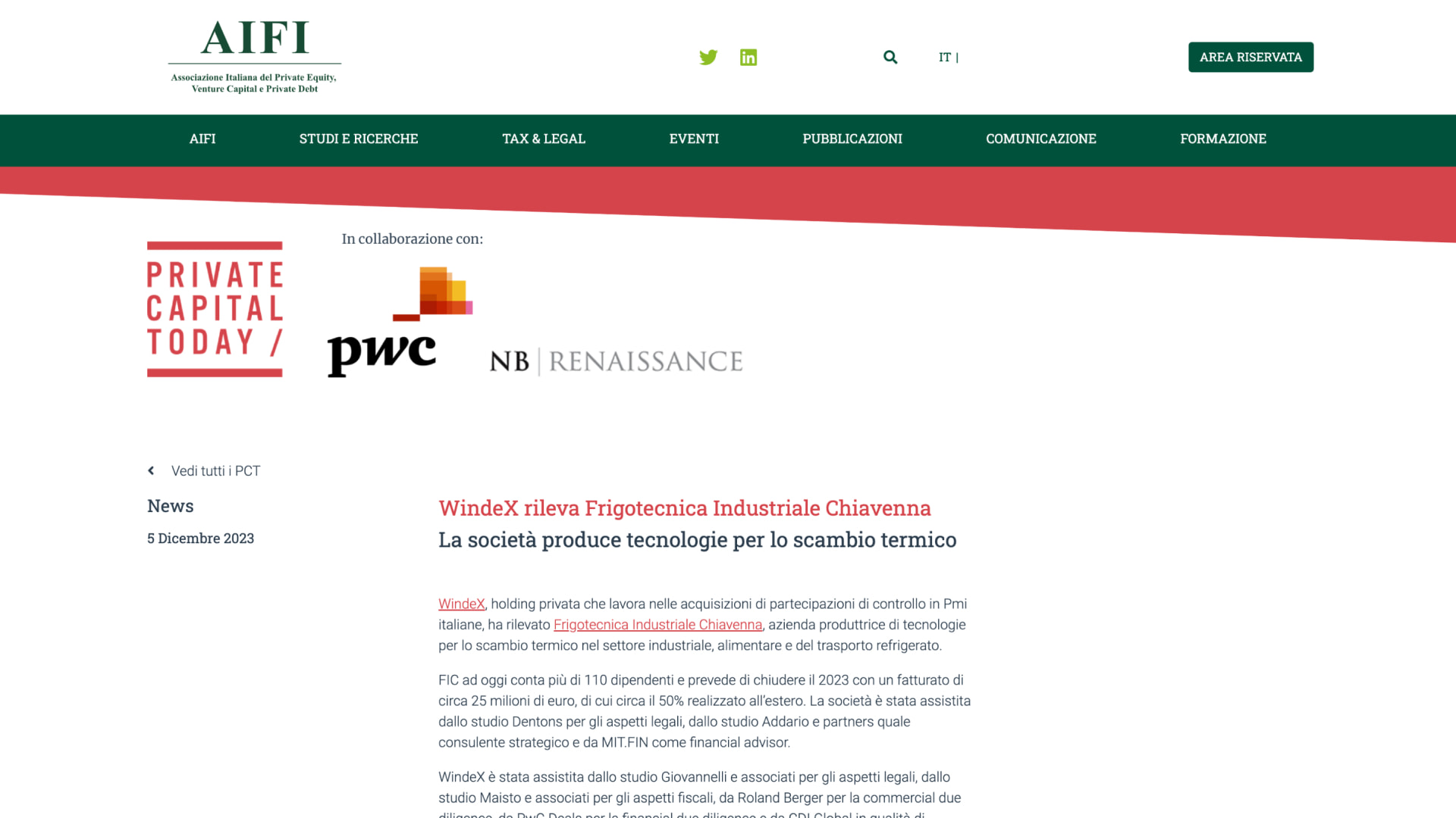 WindeX rileva Frigotecnica Industriale Chiavenna